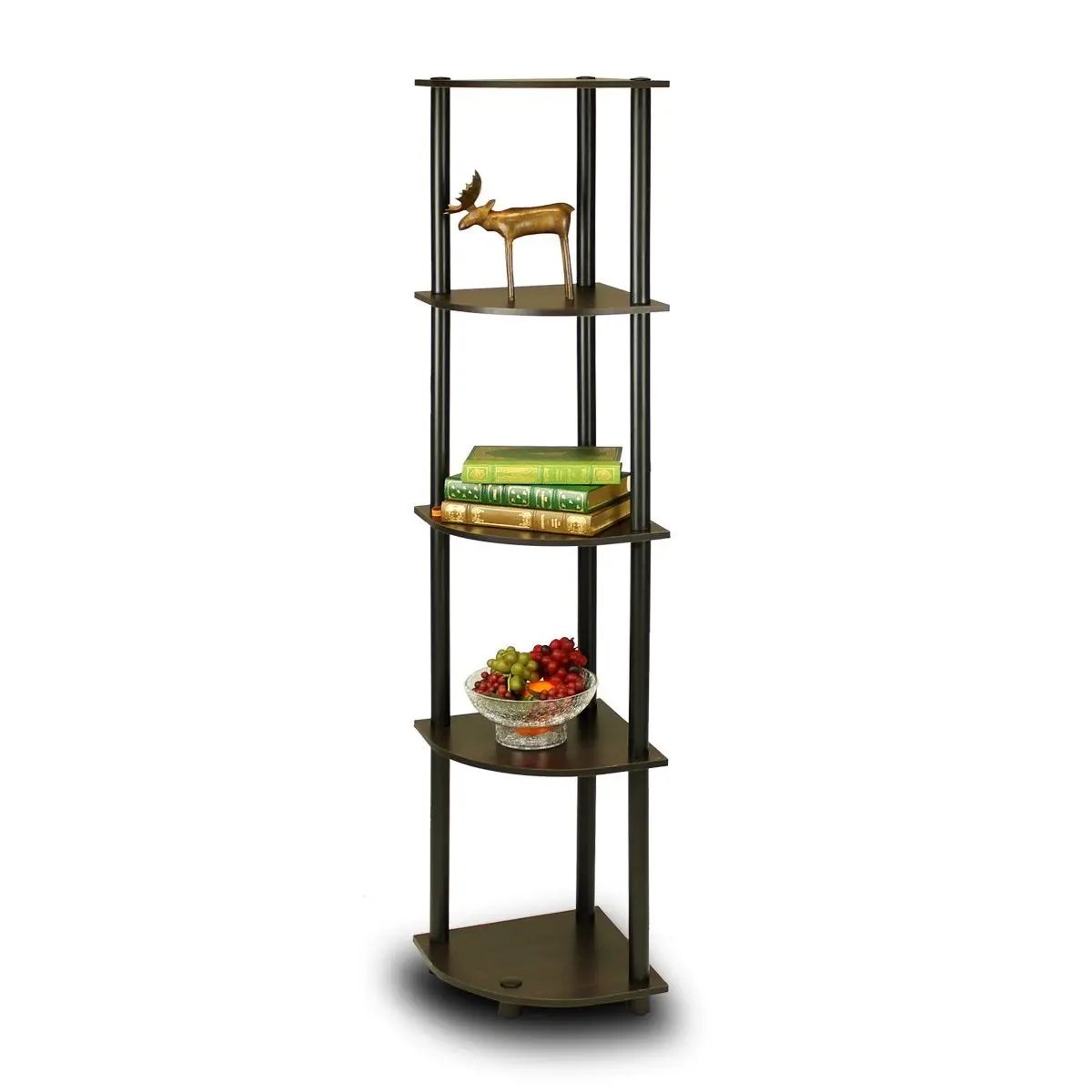 5-Tier Corner Display Shelf Bookcase in Espresso & Black by HomePacific