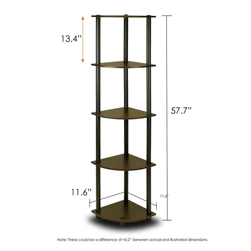 5-Tier Corner Display Shelf Bookcase in Espresso & Black by HomePacific