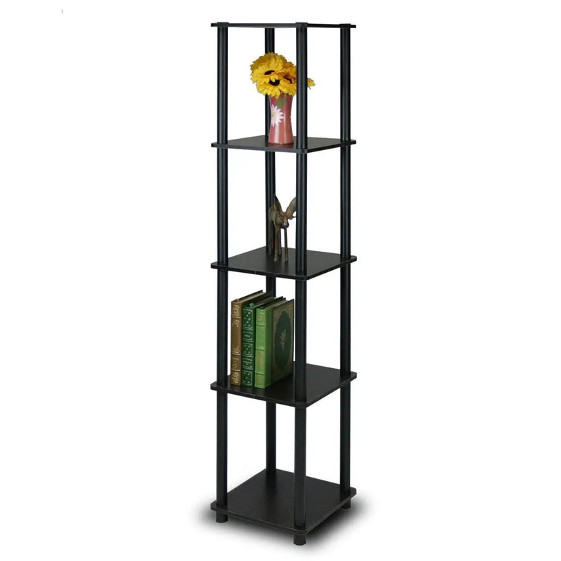 5-Tier Square Corner Display Shelf Bookcase in Espresso/Black by HomePacific