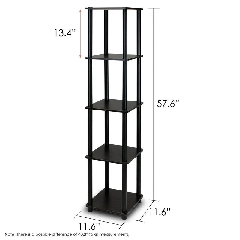 5-Tier Square Corner Display Shelf Bookcase in Espresso/Black by HomePacific