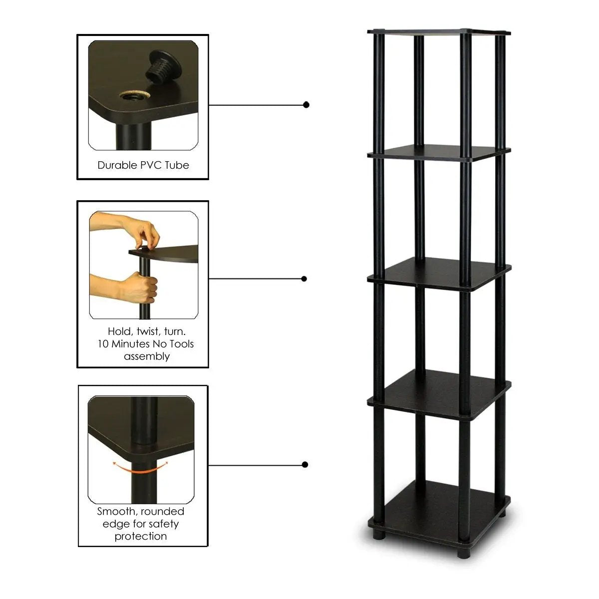 5-Tier Square Corner Display Shelf Bookcase in Espresso/Black by HomePacific