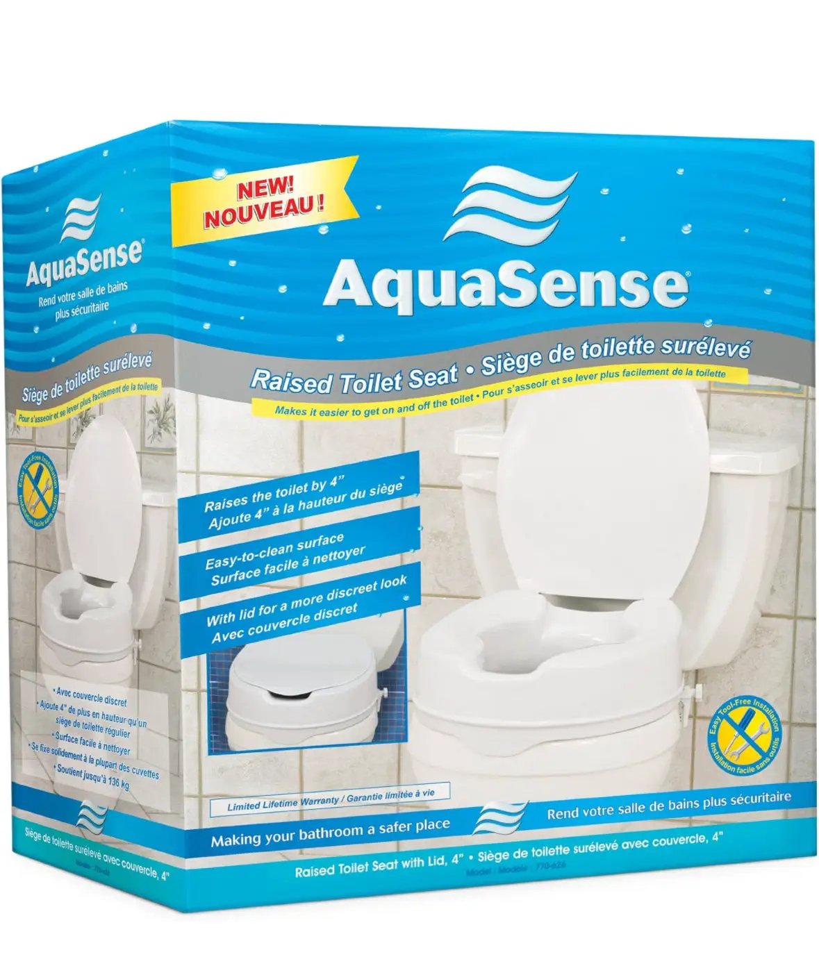 Drive Medical 770-626 AquaSense Raised Toilet Seat with Lid, Standard Seat, White by Selzalot