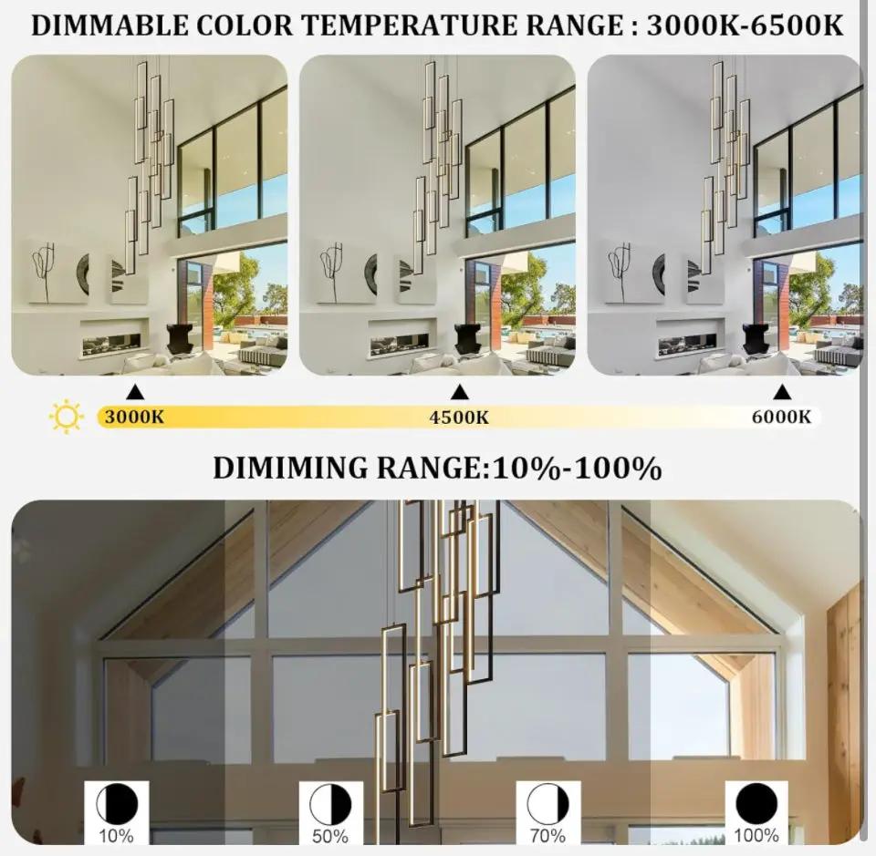 UPGENT Simple Modern LED Chandelier Stair Chandelier Dimmable 12 Ring Rectangular Chandelier high Door for Living Room lamp Hall lamp Remote Control by Selzalot