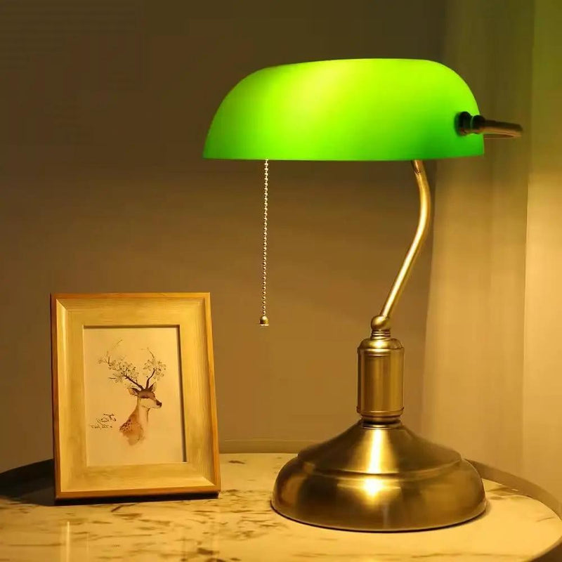 Antique Brass Bankers Lamp Desk Light Table Lamp with Green Glass Shade by HomePacific