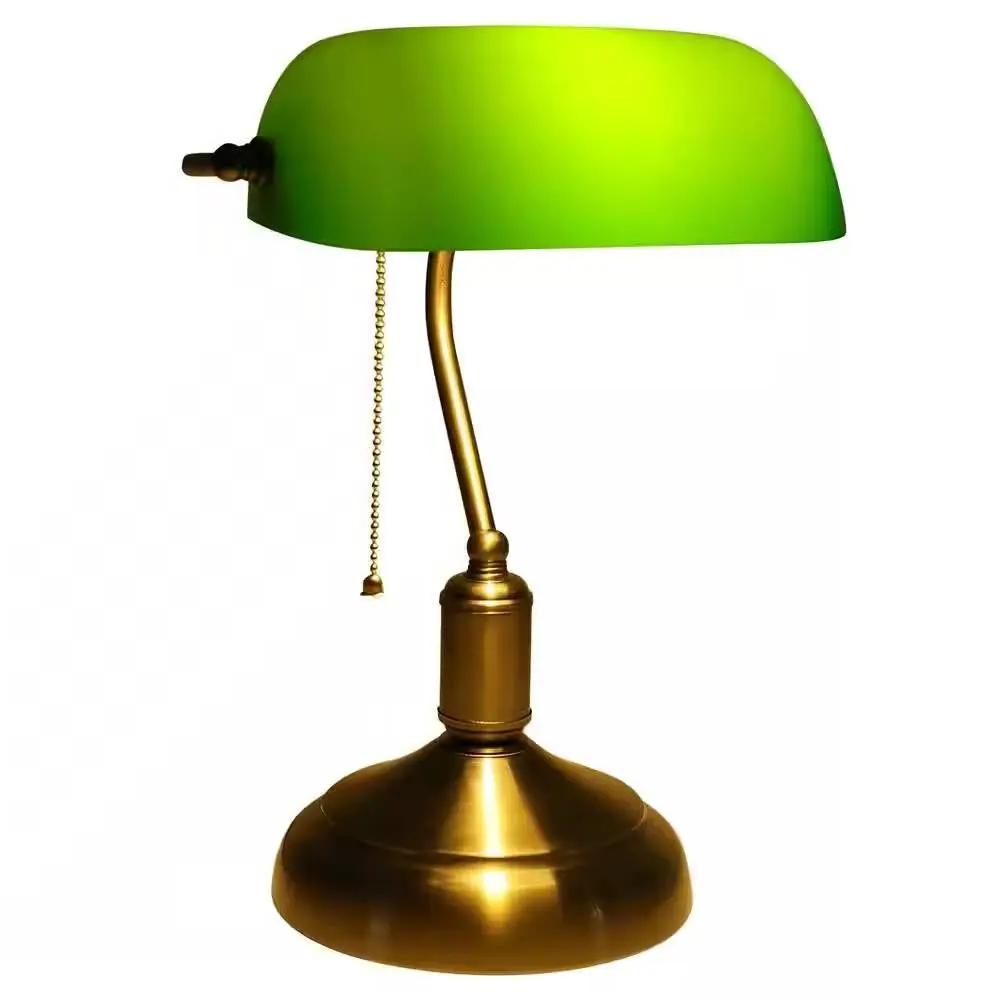Antique Brass Bankers Lamp Desk Light Table Lamp with Green Glass Shade by HomePacific