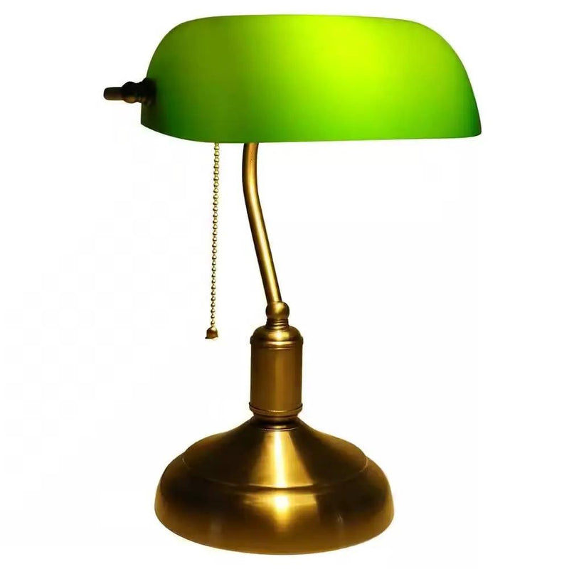 Antique Brass Bankers Lamp Desk Light Table Lamp with Green Glass Shade by HomePacific