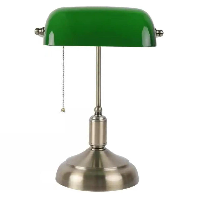 Antique Brass Bankers Lamp Desk Light Table Lamp with Green Glass Shade by HomePacific