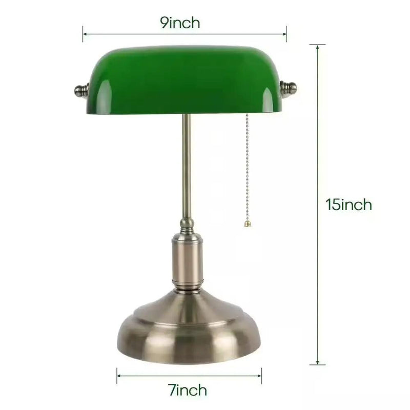 Antique Brass Bankers Lamp Desk Light Table Lamp with Green Glass Shade by HomePacific