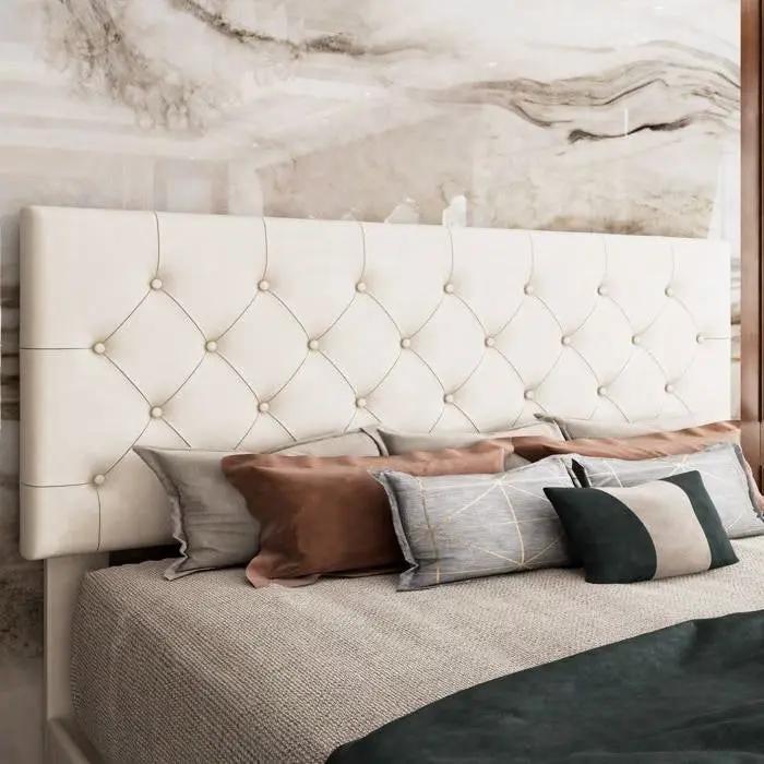 Full White Faux Leather Upholstered Platform Bed with Button-Tufted Headboard by HomePacific