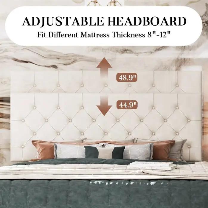 Full White Faux Leather Upholstered Platform Bed with Button-Tufted Headboard by HomePacific