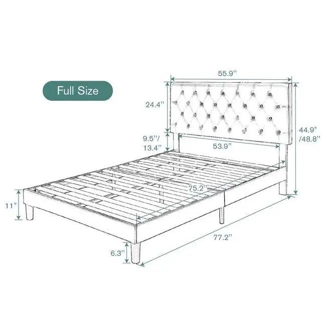 Full White Faux Leather Upholstered Platform Bed with Button-Tufted Headboard by HomePacific
