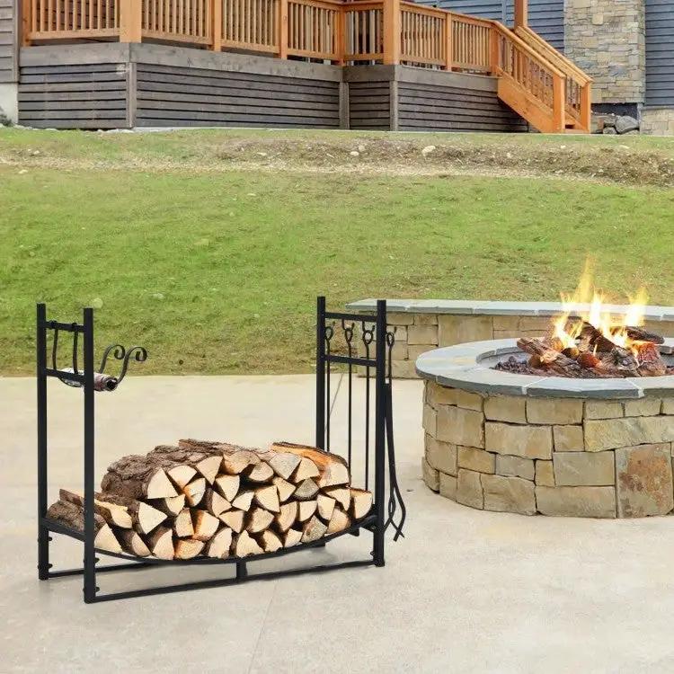 Indoor/Outdoor Heavy Duty Steel Firewood Storage w/ Kindling Holders, Shovel by HomePacific