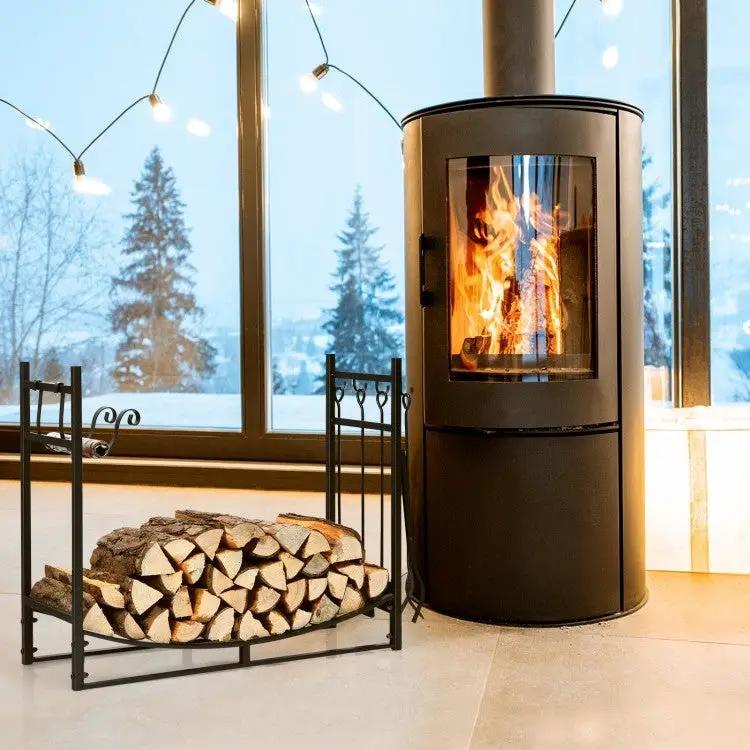 Indoor/Outdoor Heavy Duty Steel Firewood Storage w/ Kindling Holders, Shovel by HomePacific