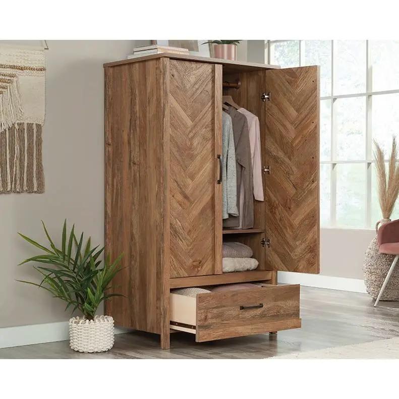 FarmHouse Rustic Herringbone 1 Drawer Garment Rod Wardrobe Armoire by HomePacific