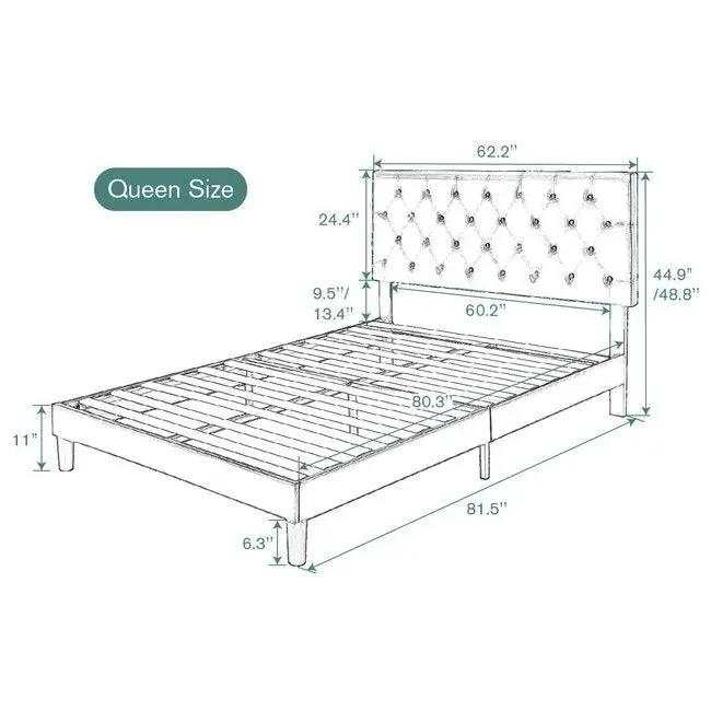 Queen White Faux Leather Upholstered Platform Bed with Button-Tufted Headboard by HomePacific