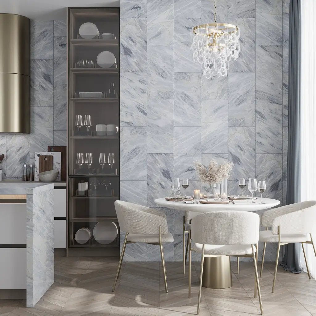Gray 12x24 Honed Calacatta Bluette Marble Large Format Tile (5 pack, 10 sq ft/case) by Apollo Tile