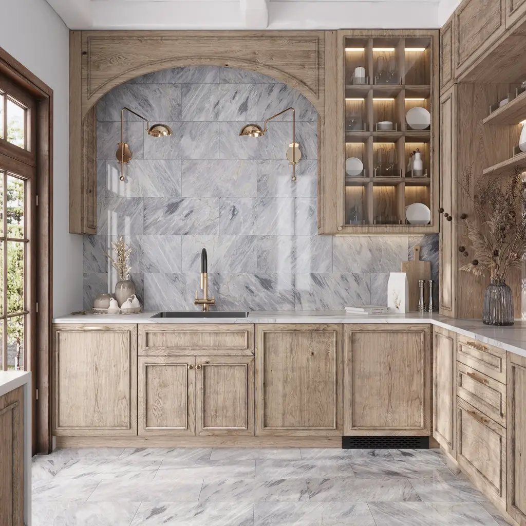 Gray 12x24 Polished Calacatta Bluette Marble Large Format Tile (5 pack, 10 sq ft/case) by Apollo Tile