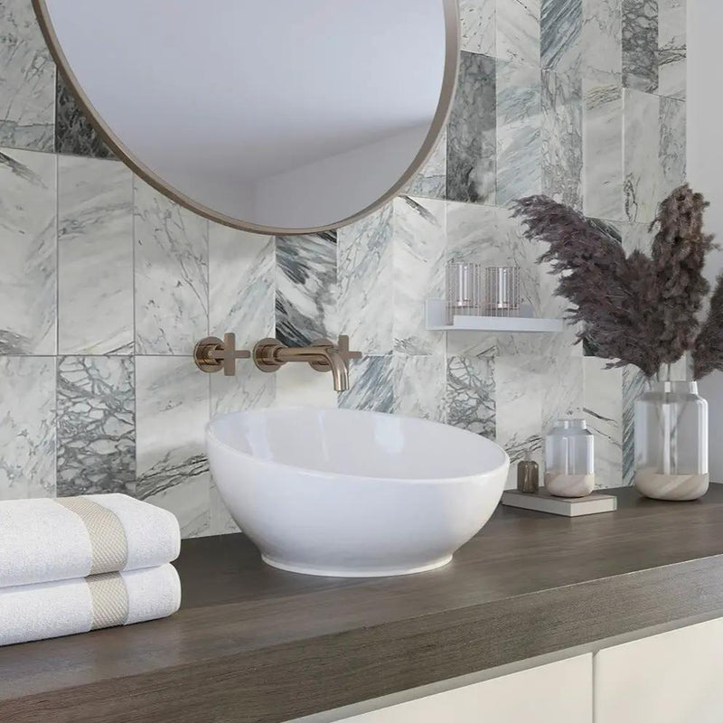 Gray 4x12 Honed Subway Calacatta Bluette Marble Tile (15 pack, 5 sq ft/case) by Apollo Tile