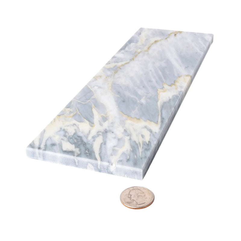 Gray 4x12 Polished Subway Calacatta Bluette Marble Tile (15 pack, 5 sq ft/case) by Apollo Tile
