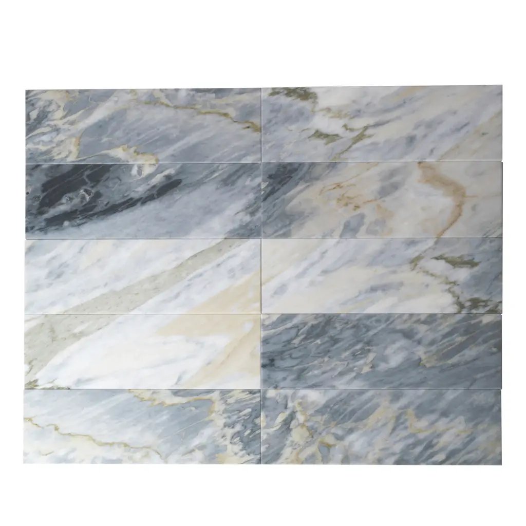 Gray 4x12 Honed Subway Calacatta Bluette Marble Tile (15 pack, 5 sq ft/case) by Apollo Tile