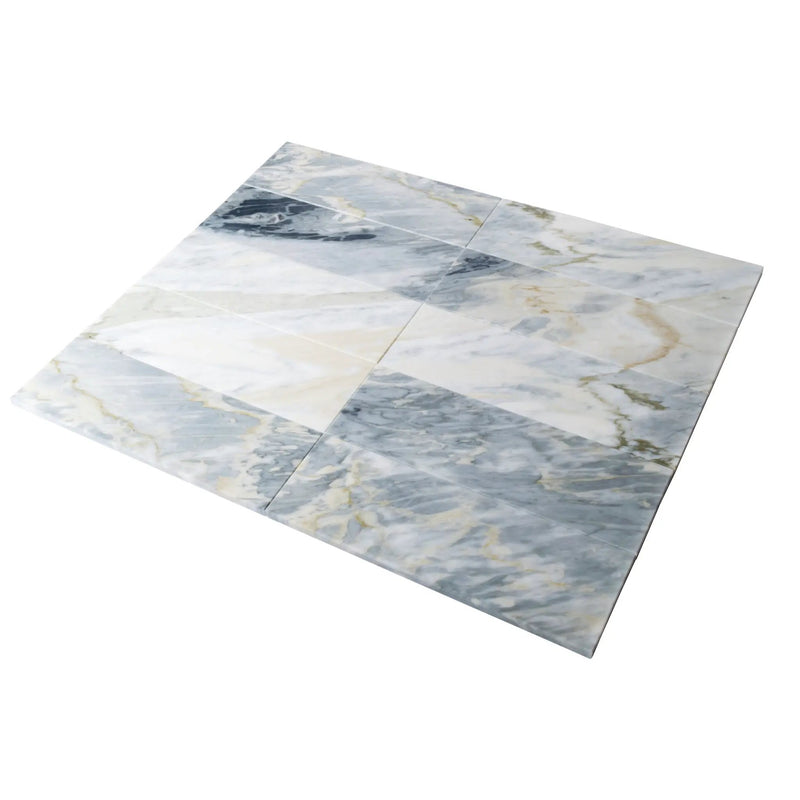 Gray 4x12 Polished Subway Calacatta Bluette Marble Tile (15 pack, 5 sq ft/case) by Apollo Tile