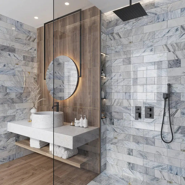 Gray 4x12 Polished Subway Calacatta Bluette Marble Tile (15 pack, 5 sq ft/case), photo 2 of 10