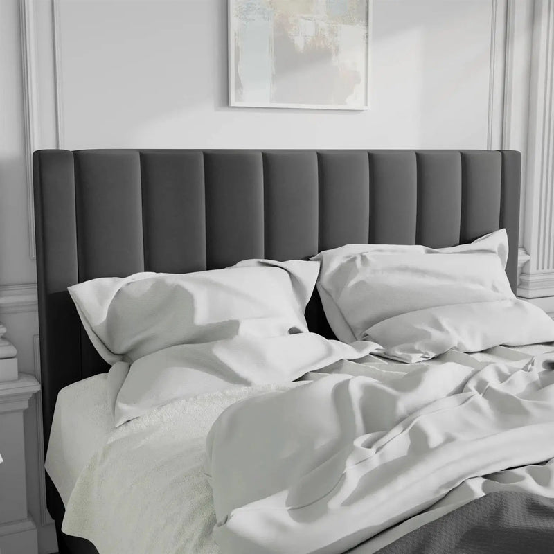 Full size Black Velvet Upholstered Platform Bed Frame with Headboard by HomePacific