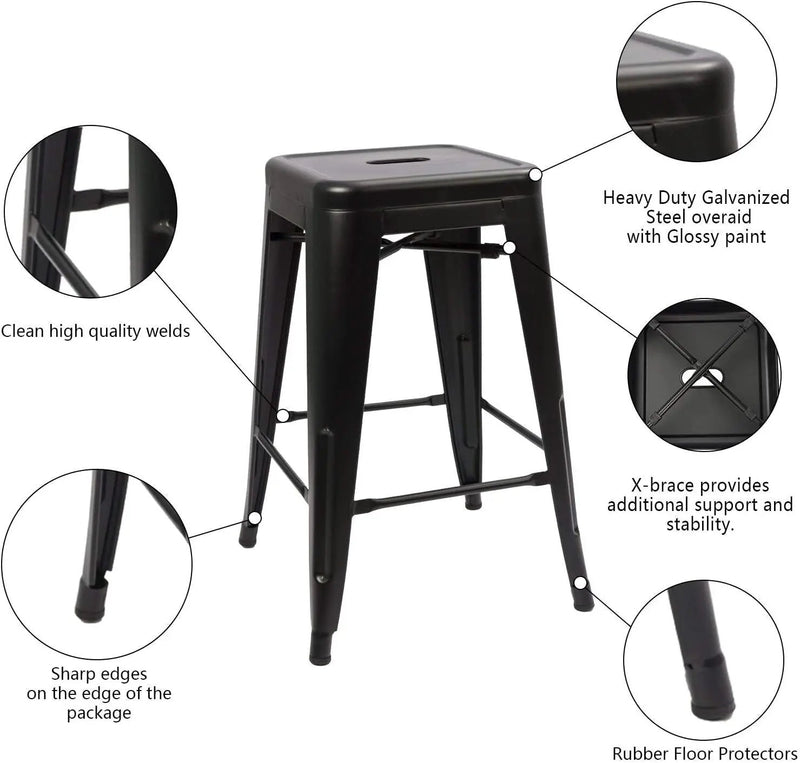 Set of 4 - 24-in. Indoor/Outdoor Backless Stacking Black Metal Barstools by HomePacific