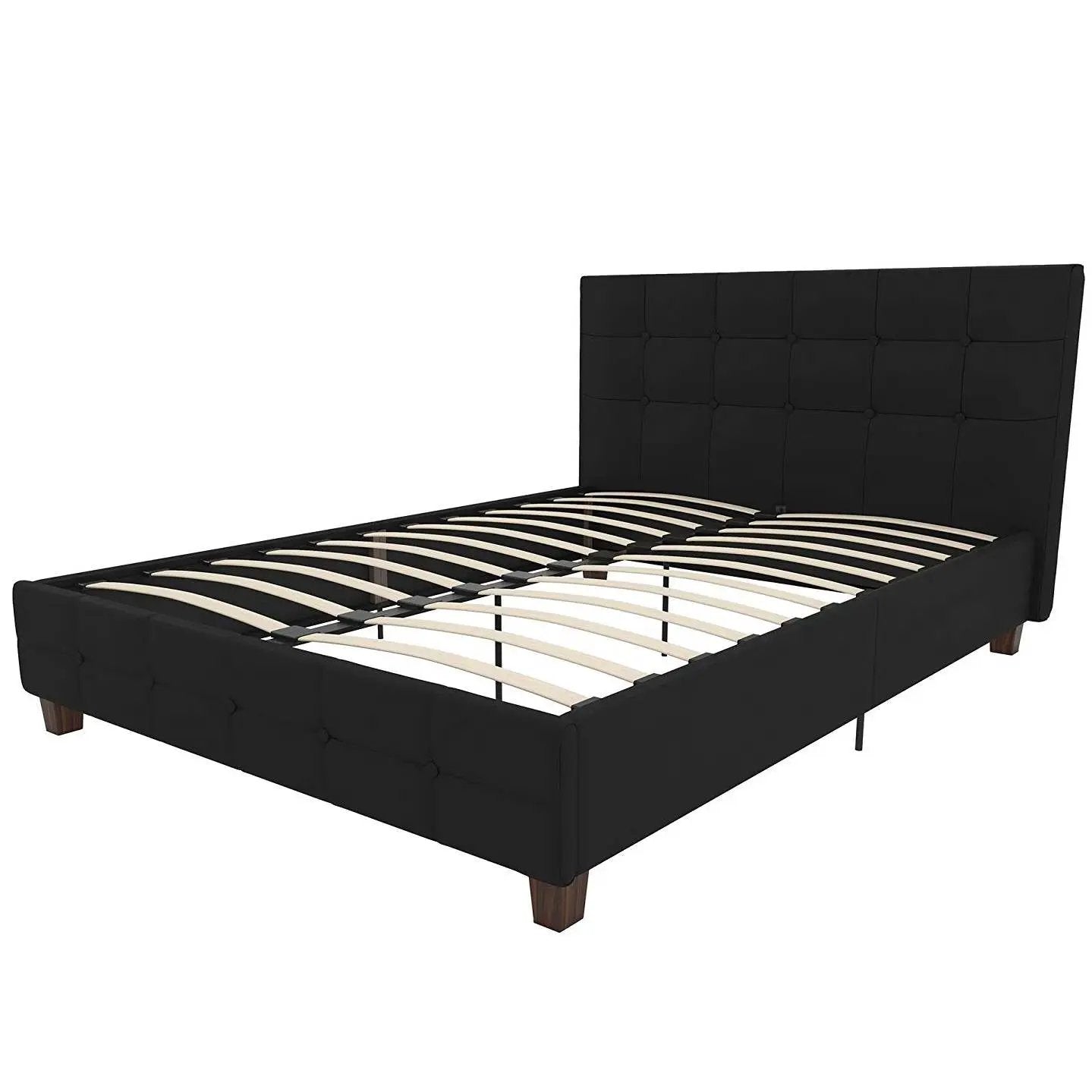 Full size Black Padded Linen Upholstered Platform Bed with Headboard by HomePacific