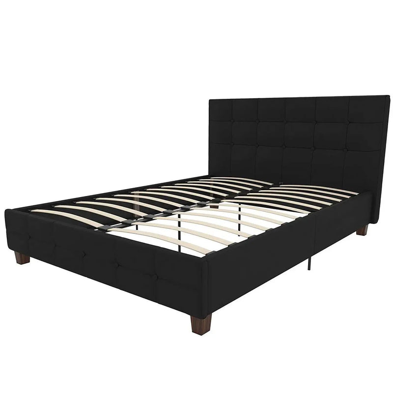 Full size Black Padded Linen Upholstered Platform Bed with Headboard by HomePacific