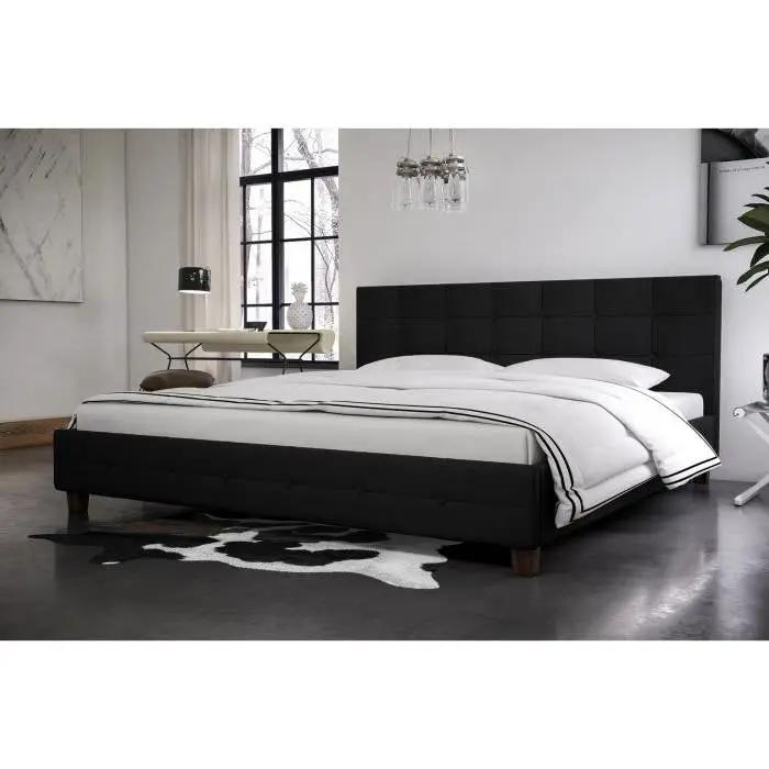 Full size Black Padded Linen Upholstered Platform Bed with Headboard by HomePacific