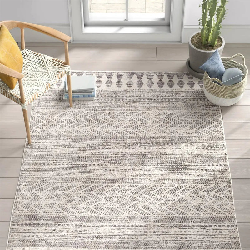 5-ft. x 7-ft. Grey Ivory Chevron Stripe Geometric Boho Style Area Rug by HomePacific