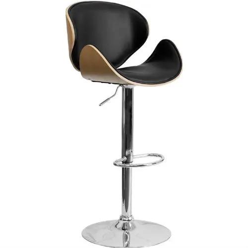 Modern Adjustable Height Barstool with Curved Black Vinyl Seat & Back by HomePacific