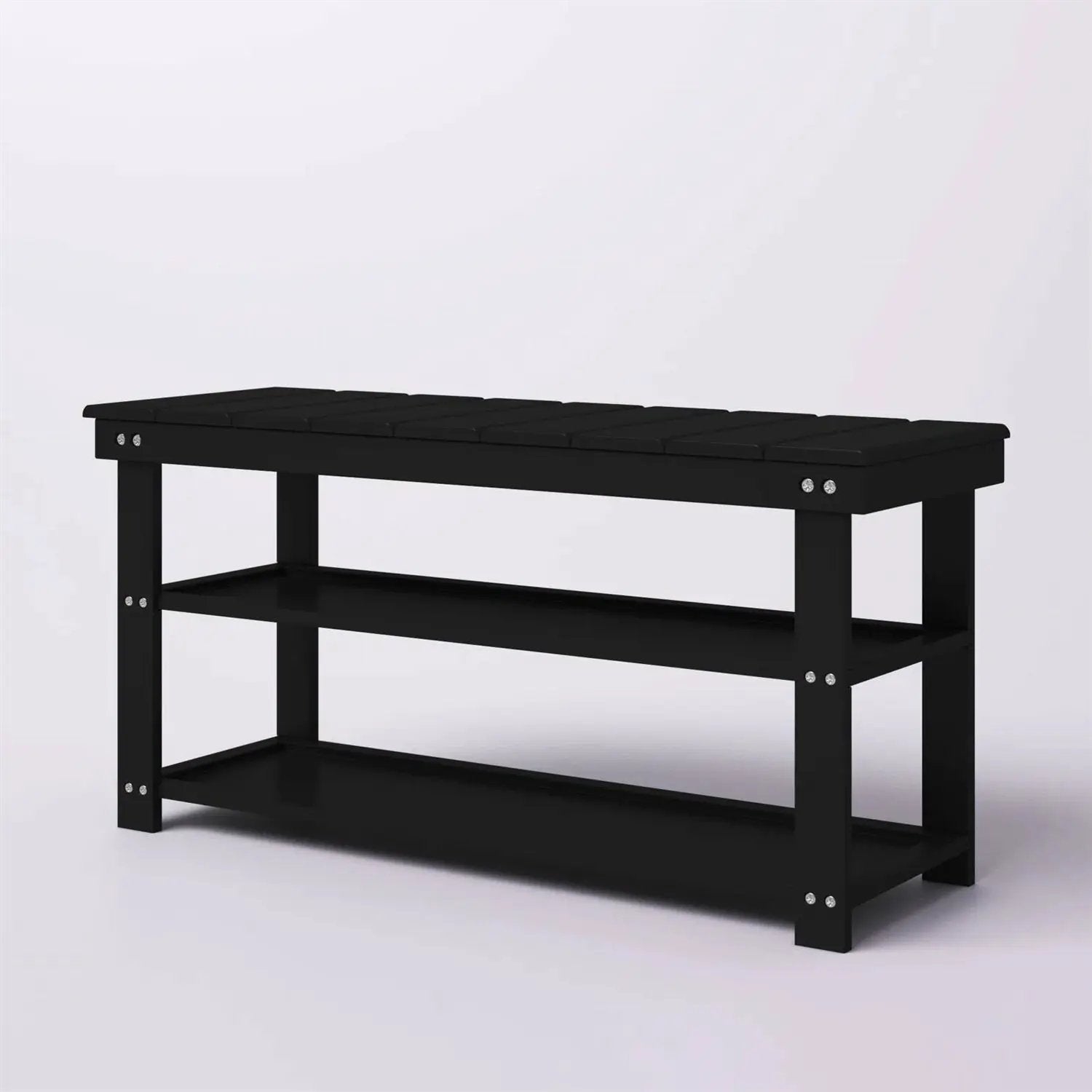 Black Wooden 2-Shelf Shoe Rack Storage Bench for Entryway or Closet by HomePacific