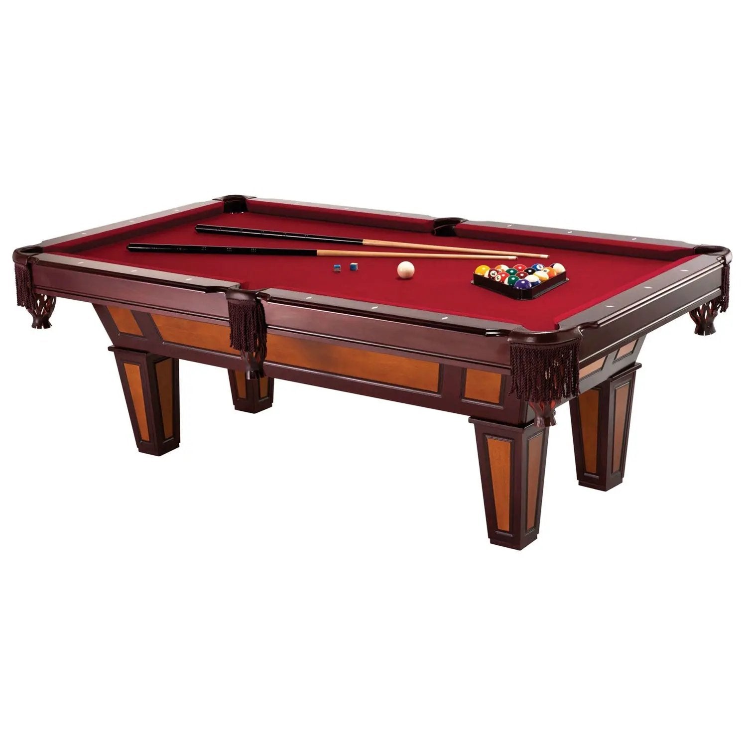 7 Ft Pool Table with Red Burgundy Wool Top and Fringe Drop Pockets by HomePacific