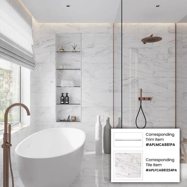 White 0.5x12 Polished Bianco Carrara Pencil Marble Tile Trim (10 pack, 0.5 sq ft/case), photo 2 of 5