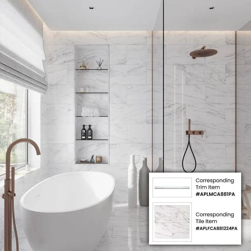 White 12x24 Polished Field Bianco Carrara Marble Tile (5 pack, 10 sq ft/case) by Apollo Tile