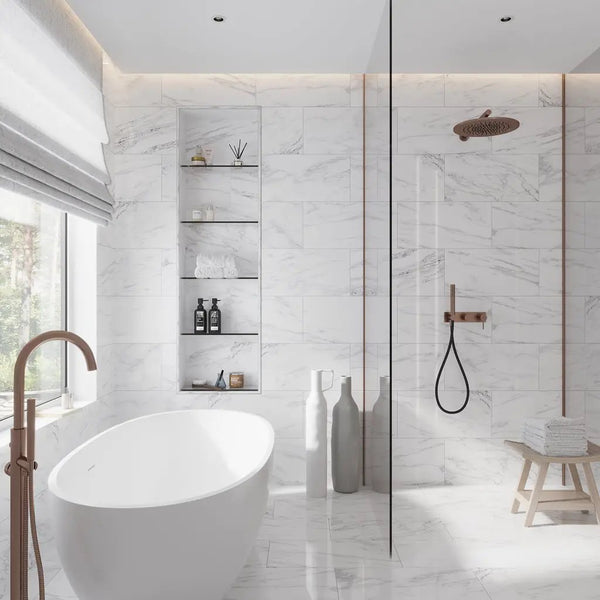 White 12x24 Polished Field Bianco Carrara Marble Tile (5 pack, 10 sq ft/case), photo 2 of 8