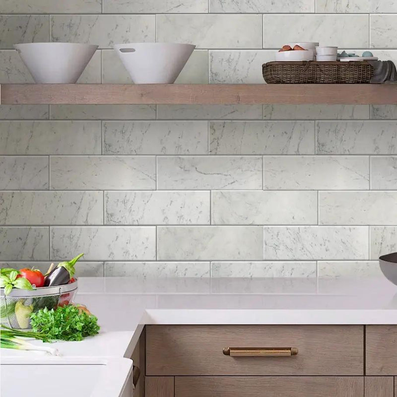 White 4x12 Honed Subway Bianco Carrara Marble Tile (15 pack, 5 sq ft/case) by Apollo Tile
