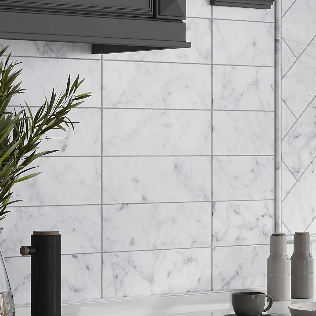 White 4x12 Honed Subway Bianco Carrara Marble Tile (15 pack, 5 sq ft/case) by Apollo Tile