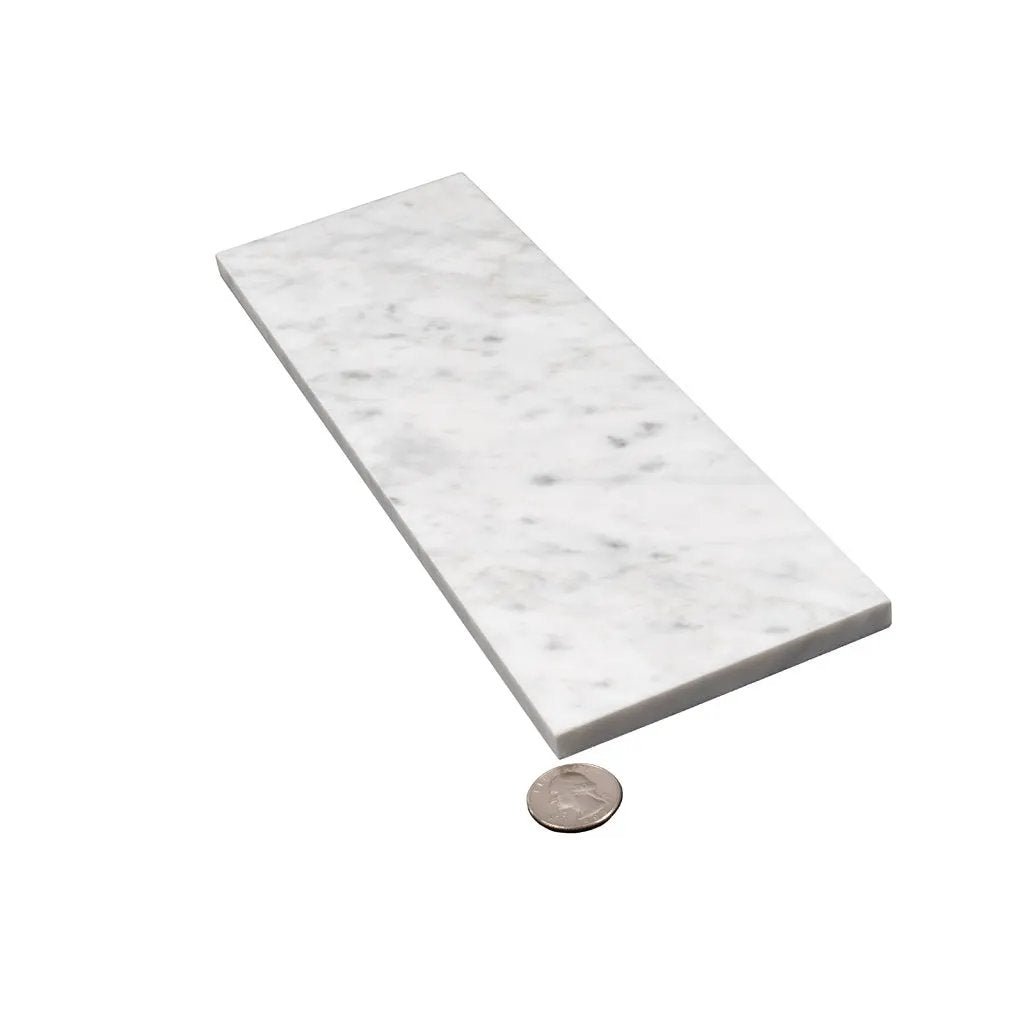White 4x12 Polished Subway Bianco Carrara Marble Tile (15 pack, 5 sq ft/case) by Apollo Tile