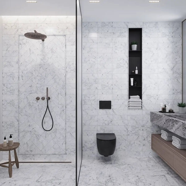 White 4x12 Polished Subway Bianco Carrara Marble Tile (15 pack, 5 sq ft/case), photo 2 of 12