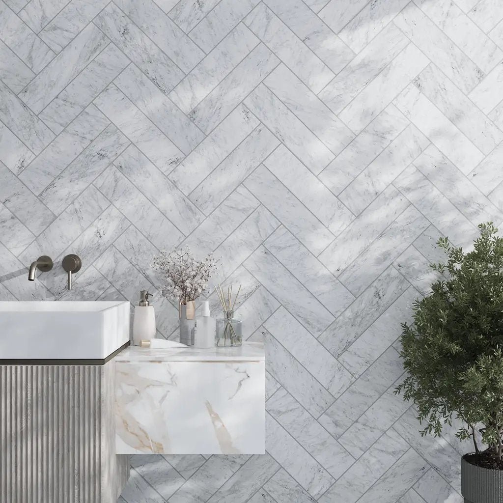 White 4x16 Honed Subway Bianco Carrara Marble Tile (10 pack, 4.44 sq ft/case) by Apollo Tile