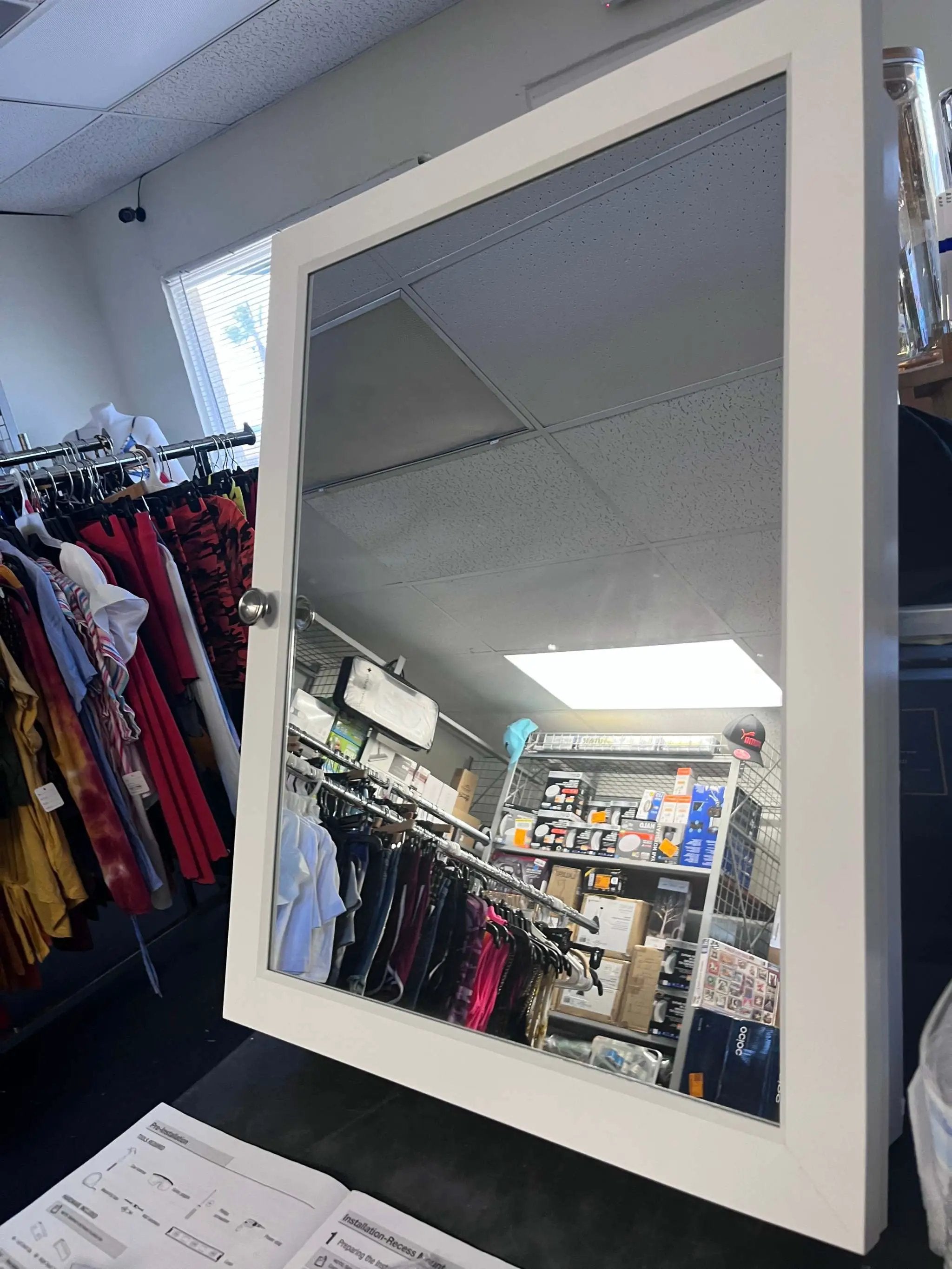 Open Box Glacier Bay 20 in. W x 26 in. HRectangular Framed Recessed or Surface-Mount Bathroom Medicine Cabinet with Mirror, White by Selzalot
