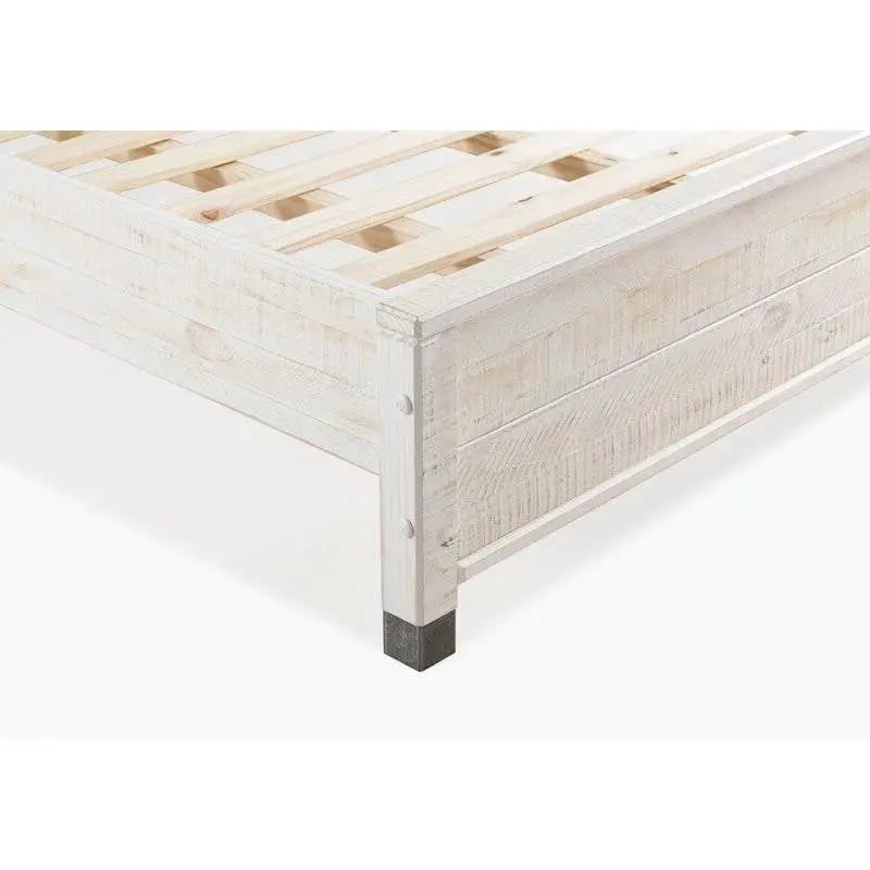 Full Size Solid Wood Platform Bed Frame with Headboard in Rustic White Finish by HomePacific