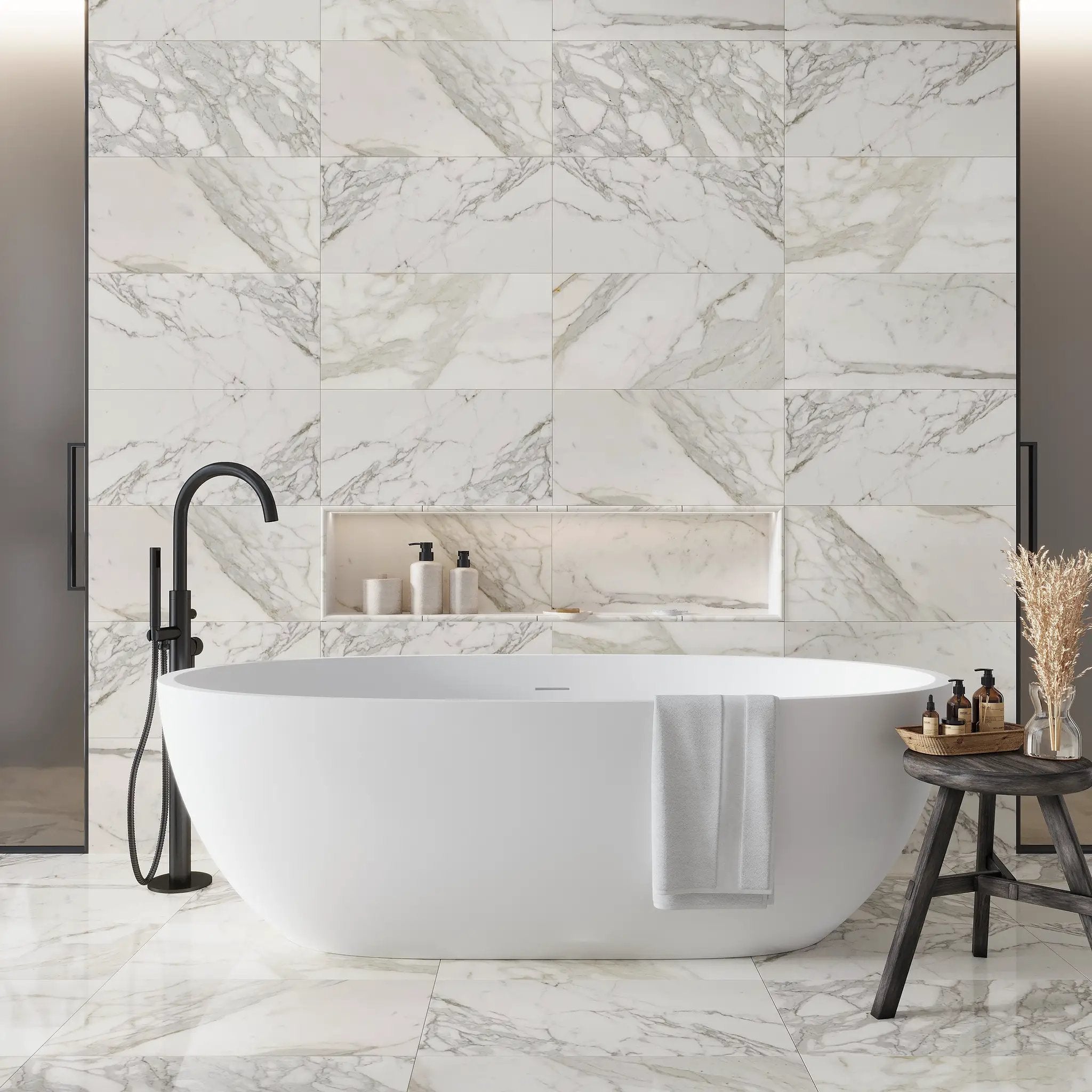 White 0.5x12 Polished Calacatta Gold Pencil Marble Tile Trim (10 pack, 0.5 sq ft/case) by Apollo Tile