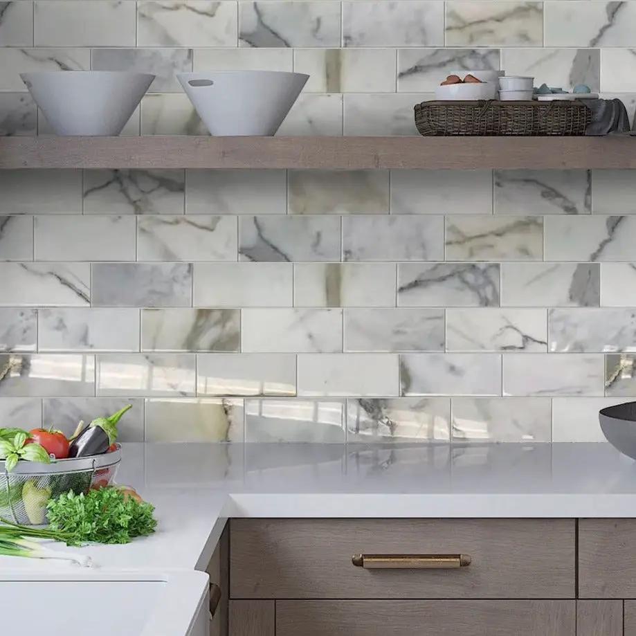 White 3x6 Polished Subway Calacatta Gold Marble Tile (40 pack, 5 sq ft/case) by Apollo Tile