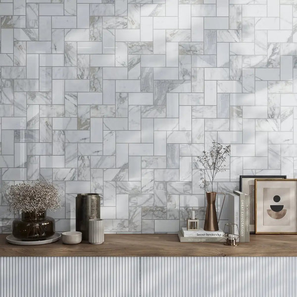White 3x6 Polished Subway Calacatta Gold Marble Tile (40 pack, 5 sq ft/case)