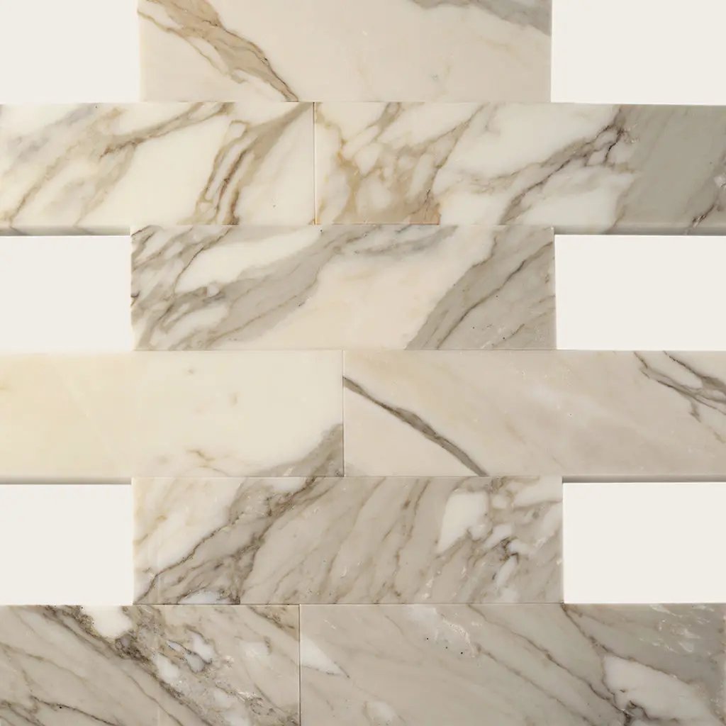 White 4x12 Polished Subway Calacatta Gold Marble Tile (15 pack, 5 sq ft/case) by Apollo Tile