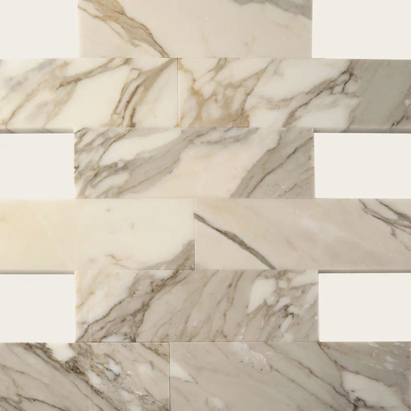 White 4x12 Polished Subway Calacatta Gold Marble Tile (15 pack, 5 sq ft/case) by Apollo Tile